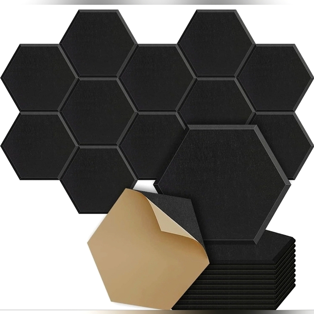 Pack of 12- Hexagon Acoustic Panels (Black)